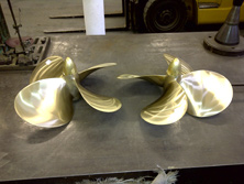 photograph of matched, new twin propellers at Invicta Marine Ltd